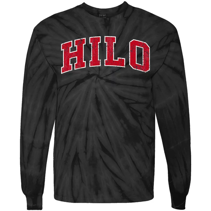 Hilo Hawaii Hi Vintage Sports Design Red Design Tie-Dye Long Sleeve Shirt