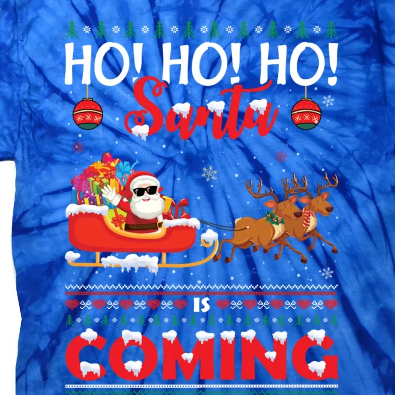 Ho Ho Ho Santa Claus Is Coming Ugly Christmas Print Gift Tie-Dye T-Shirt