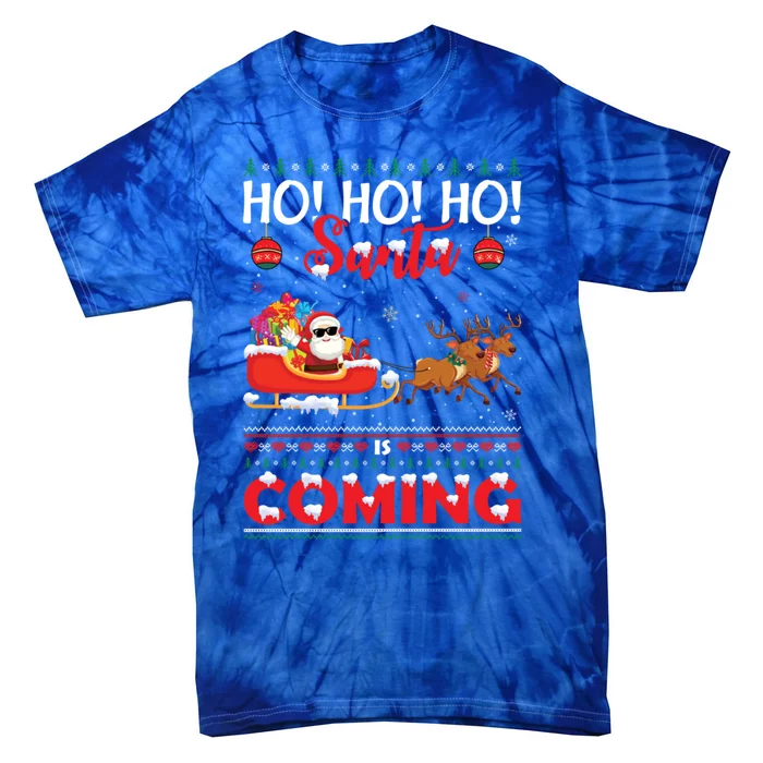 Ho Ho Ho Santa Claus Is Coming Ugly Christmas Print Gift Tie-Dye T-Shirt