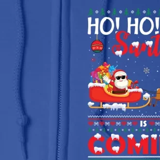 Ho Ho Ho Santa Claus Is Coming Ugly Christmas Print Gift Full Zip Hoodie