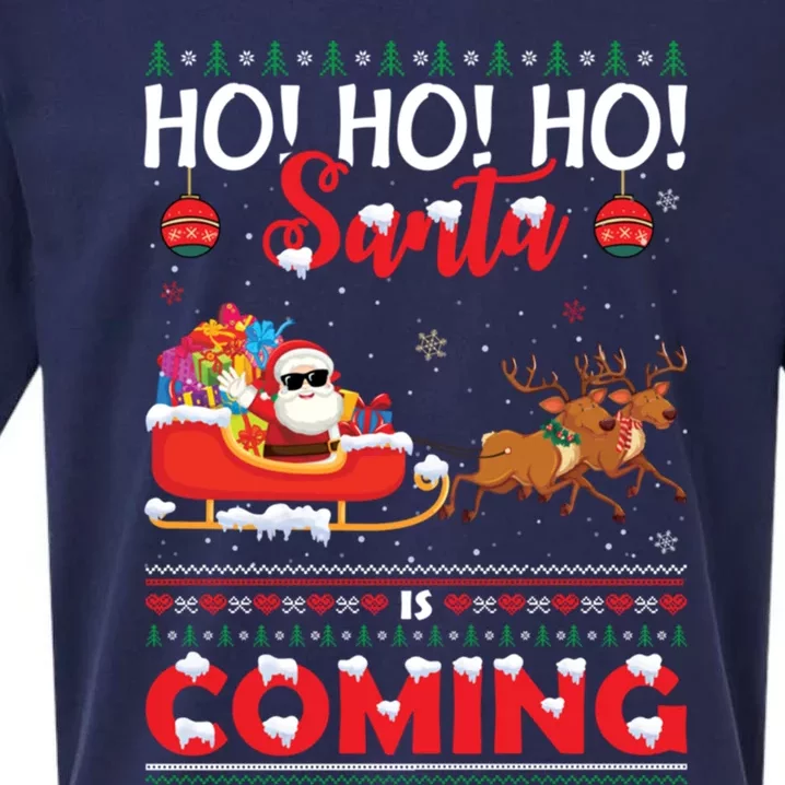 Ho Ho Ho Santa Claus Is Coming Ugly Christmas Print Gift Sueded Cloud Jersey T-Shirt