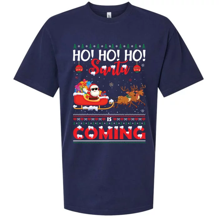 Ho Ho Ho Santa Claus Is Coming Ugly Christmas Print Gift Sueded Cloud Jersey T-Shirt