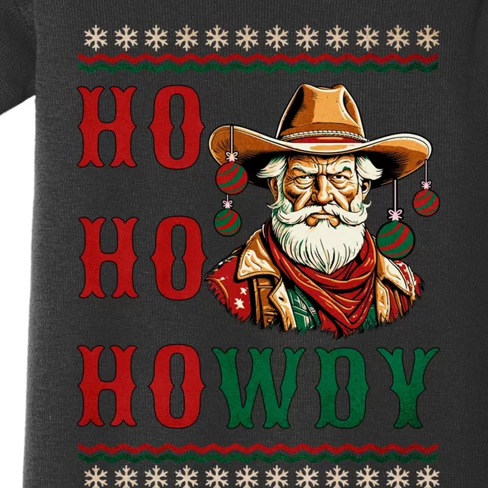 Ho Ho Howdy Ugly Christmas Sweater Style Cowboy Santa Baby Bodysuit