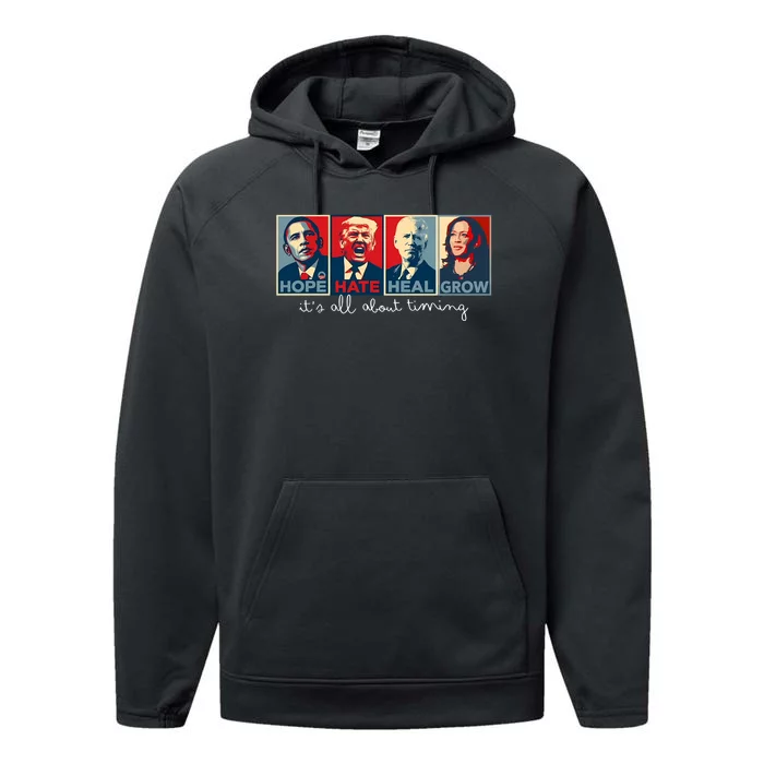 Hope Hate Heal Grow ItS All About Timing Performance Fleece Hoodie