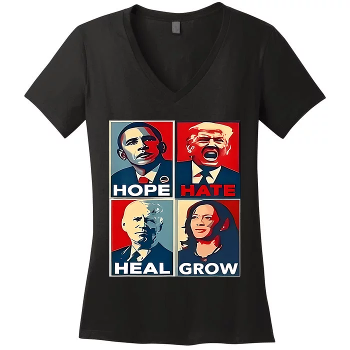 Hope Hate Heal Grow 2024 Vintage Women's V-Neck T-Shirt