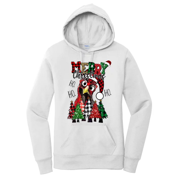 HO HO HO Merry Christmas Chicken lover Farmer Xmas Tree Women's Pullover Hoodie