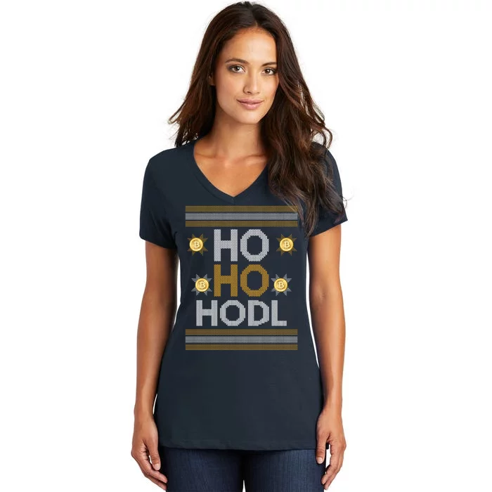 Ho Ho Hodl Crypto Currency Ugly Christmas Women's V-Neck T-Shirt