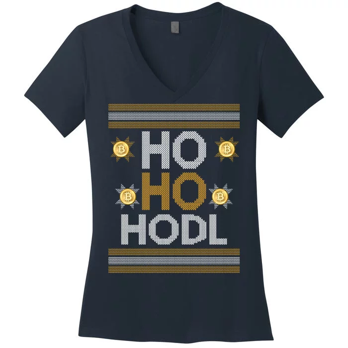 Ho Ho Hodl Crypto Currency Ugly Christmas Women's V-Neck T-Shirt