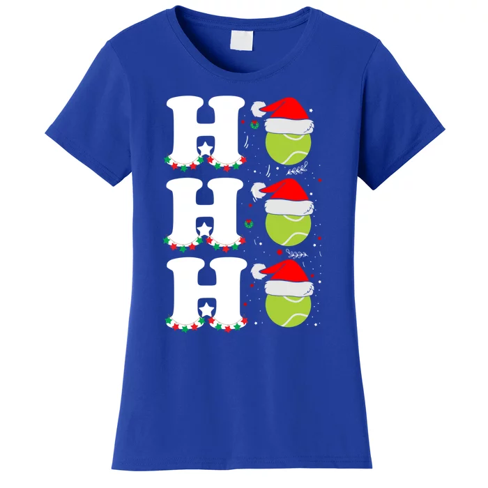 Ho Ho Ho Christmas Tennis Balls Santa's Hat Xmas Tennis Fan Gift Women's T-Shirt