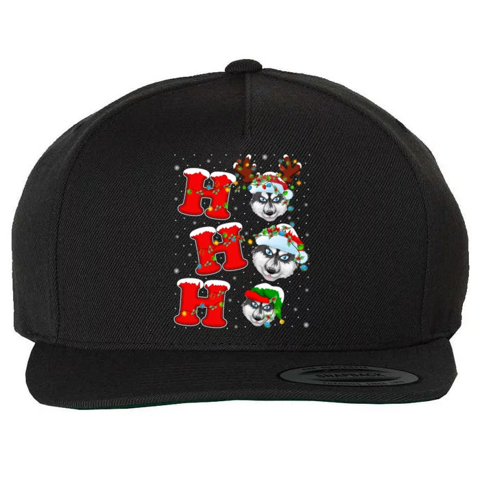 Ho Ho Ho Siberian Husky Santa Hat Reindeer Xmas Lights Funny Gift Wool Snapback Cap