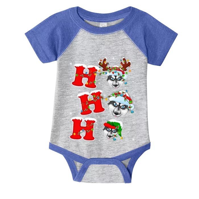 Ho Ho Ho Siberian Husky Santa Hat Reindeer Xmas Lights Funny Gift Infant Baby Jersey Bodysuit