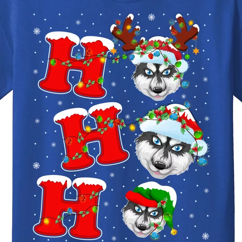 Ho Ho Ho Siberian Husky Santa Hat Reindeer Xmas Lights Funny Gift Kids T-Shirt