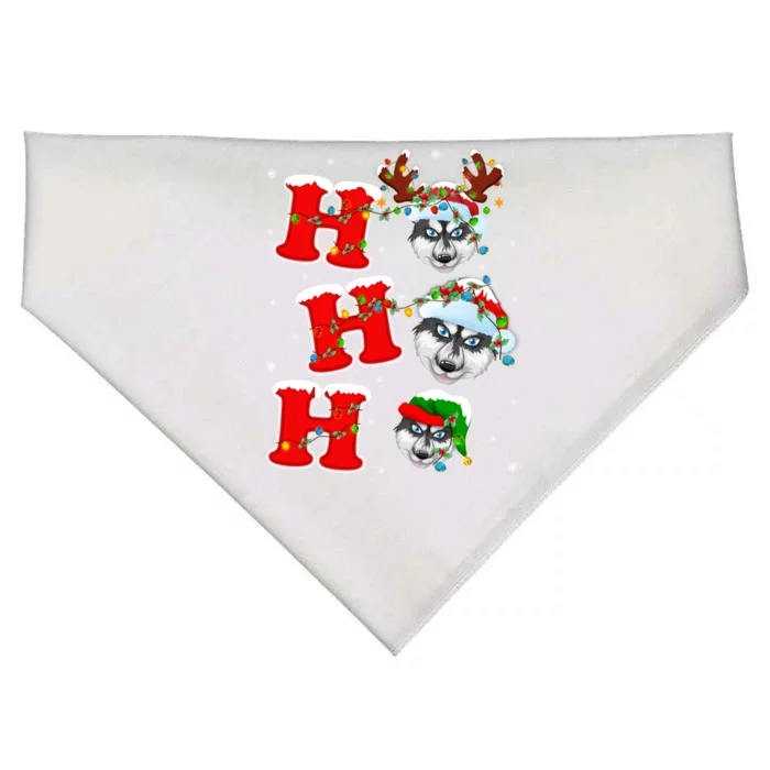 Ho Ho Ho Siberian Husky Santa Hat Reindeer Xmas Lights Funny Gift USA-Made Doggie Bandana