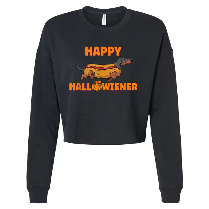 Happy Hallowiener Halloween Dachshund Dog Cropped Pullover Crew