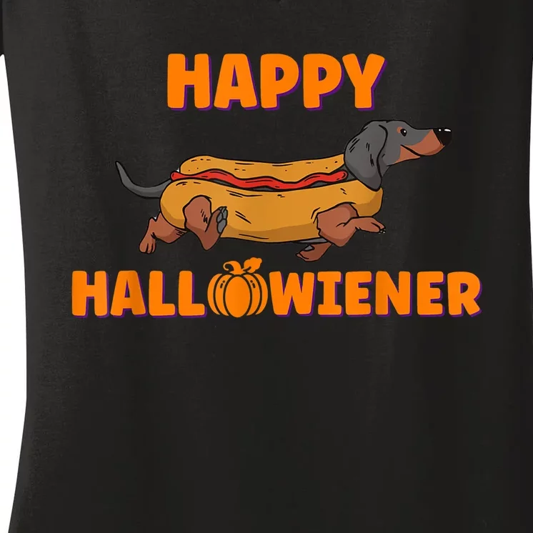 Happy Hallowiener Halloween Dachshund Dog Women's V-Neck T-Shirt