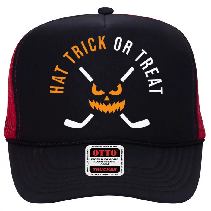 Halloween Hockey Hat Trick Or Treat Ice Hockey Player High Crown Mesh Trucker Hat