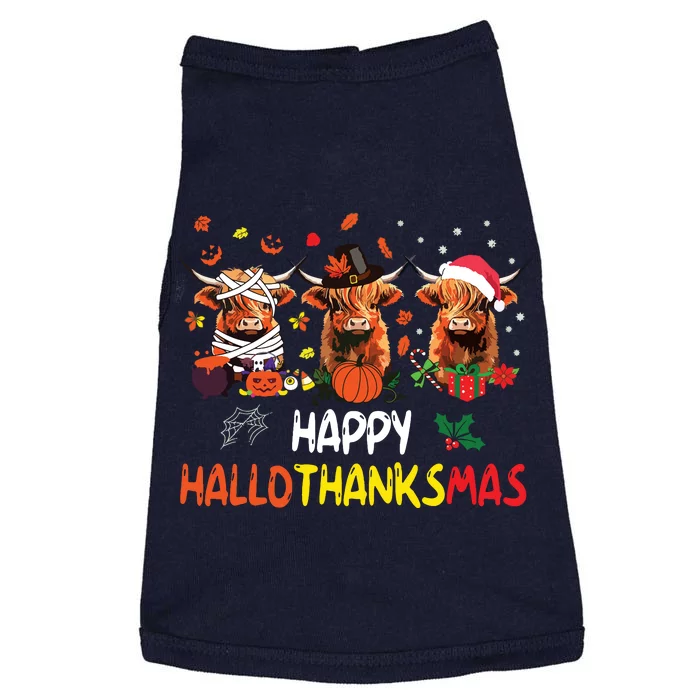 Happy Hallothanksmas Highland Cow Print Halloween Christmas Doggie Tank