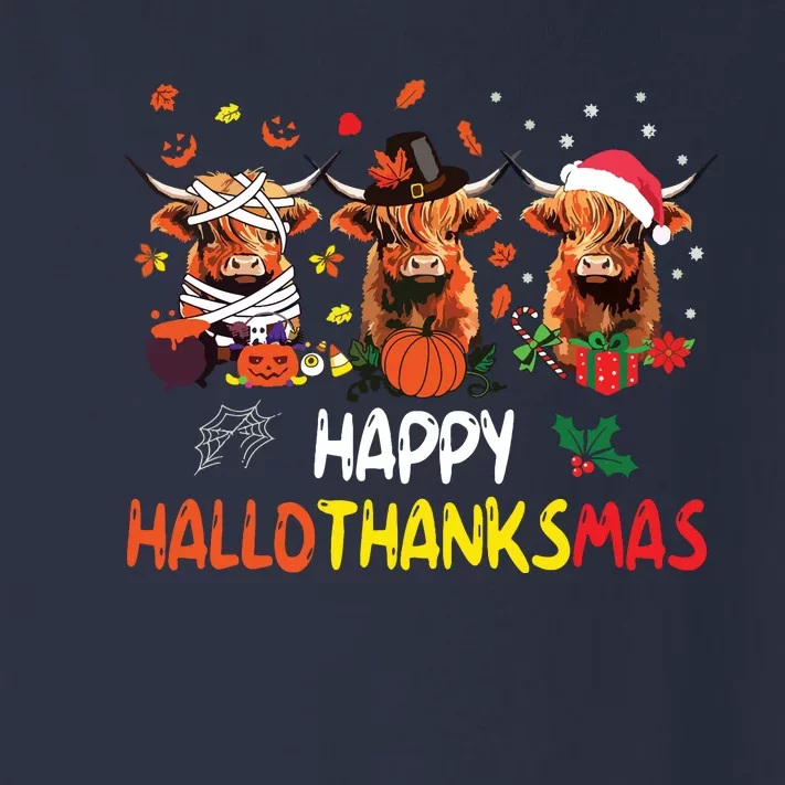 Happy Hallothanksmas Highland Cow Print Halloween Christmas Toddler Long Sleeve Shirt