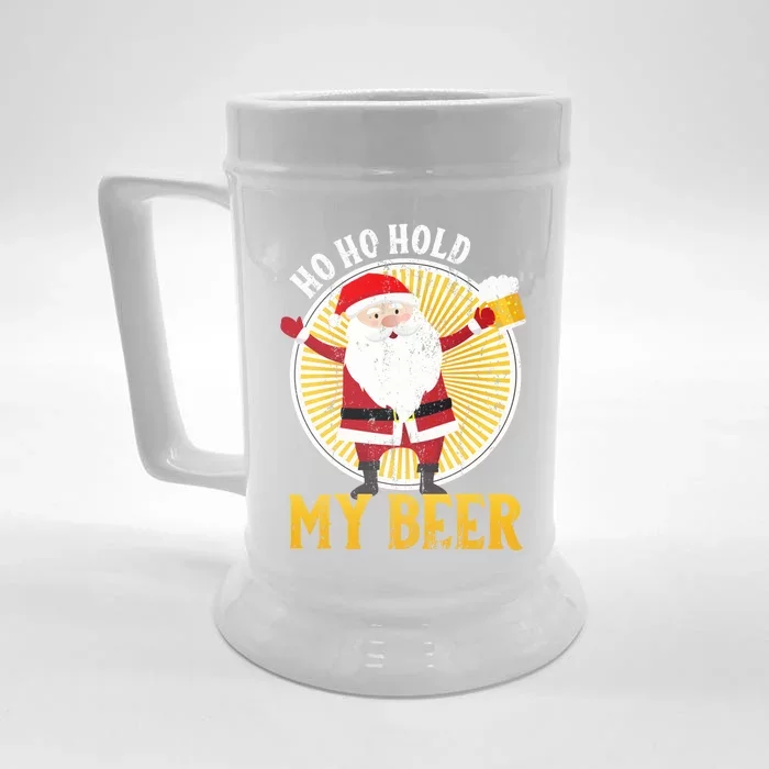 Ho Ho Hold My Beer Sarcastic Santa Bad Xmas Gift Front & Back Beer Stein