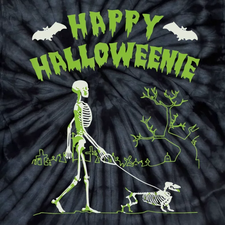 Happy Halloweenie Halloween Skeleton Dachshund Weiner Dogs Tie-Dye T-Shirt