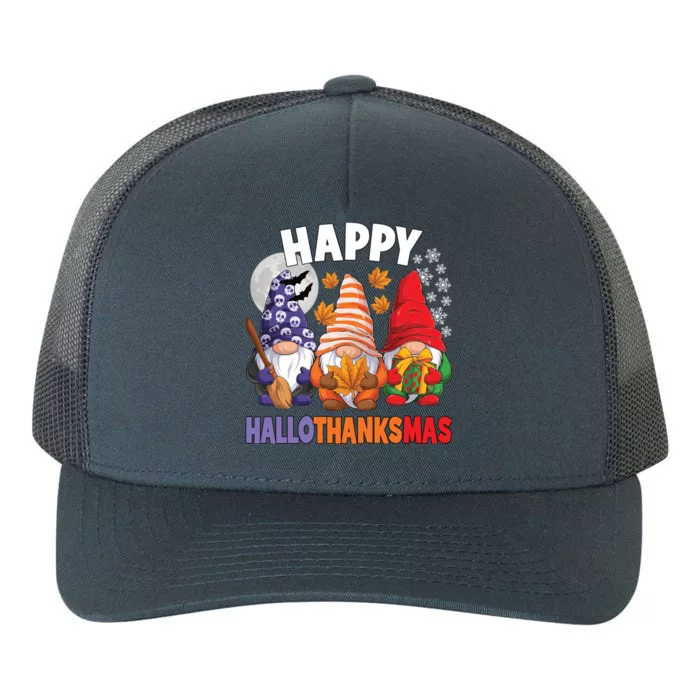 Happy HalloThanksMas Halloween Thanksgiving Christmas Gnomes Yupoong Adult 5-Panel Trucker Hat