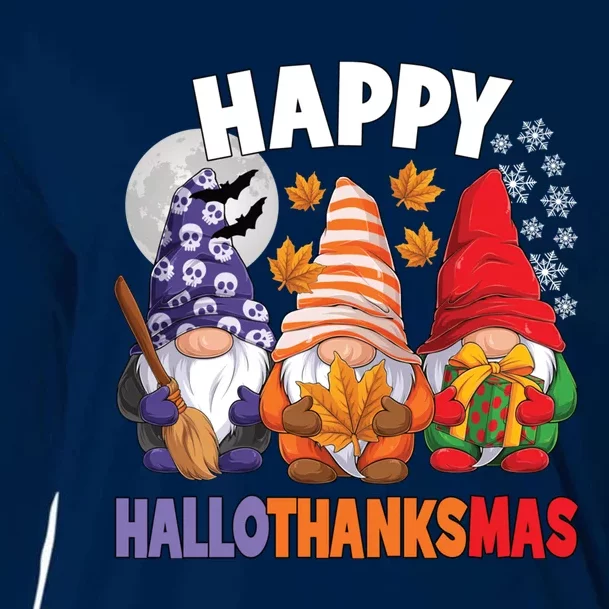 Happy HalloThanksMas Halloween Thanksgiving Christmas Gnomes Cooling Performance Long Sleeve Crew