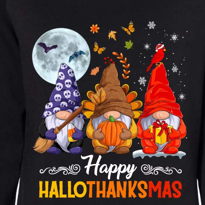 Happy HalloThanksMas Halloween Thanksgiving Christmas Gnomes Womens California Wash Sweatshirt