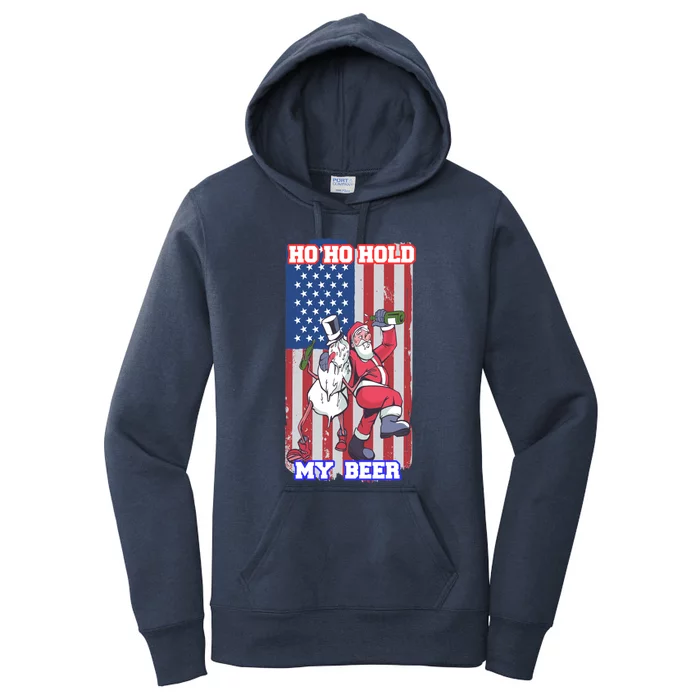 Ho Ho Hold Beer Santa Snow Usa Flag Xmas Party Christmas Gift Women's Pullover Hoodie