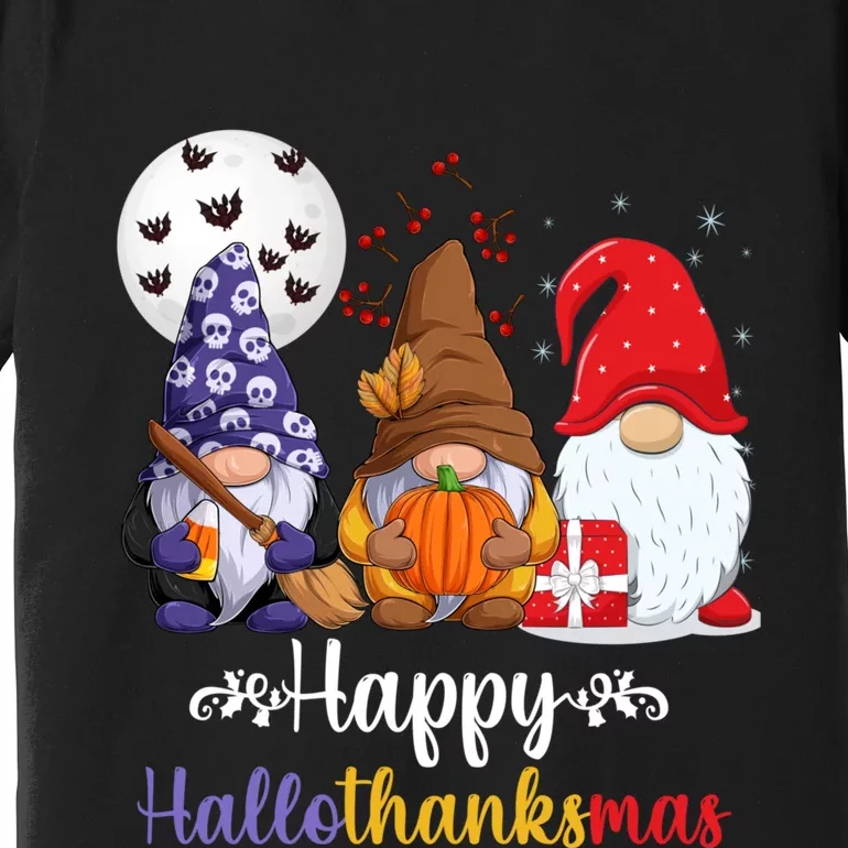 Happy HalloThanksMas Halloween Thanksgiving Christmas Gnomes Premium T-Shirt