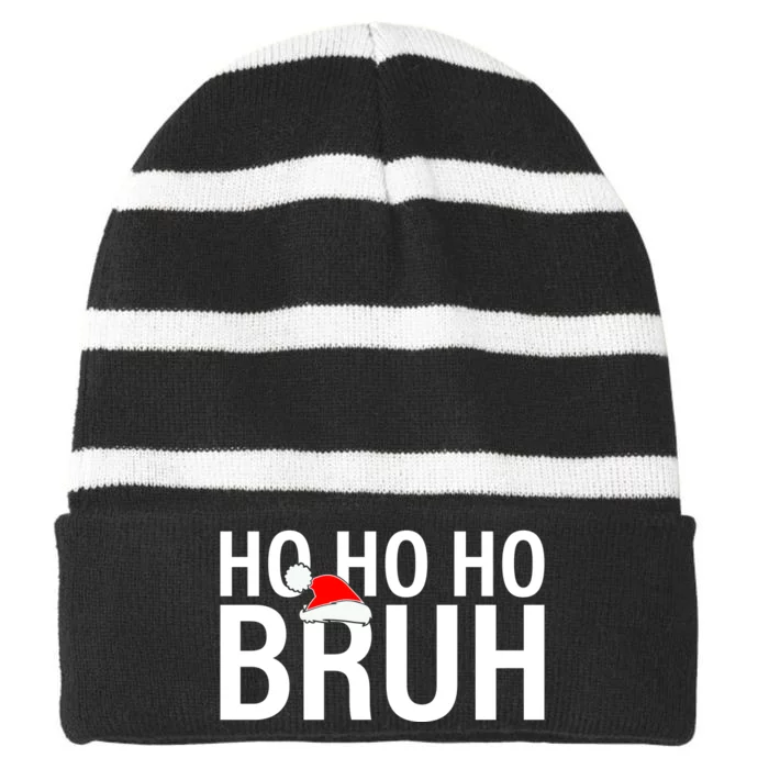 Ho Ho Ho Bruh Santa Hat Funny Christmas Striped Beanie with Solid Band