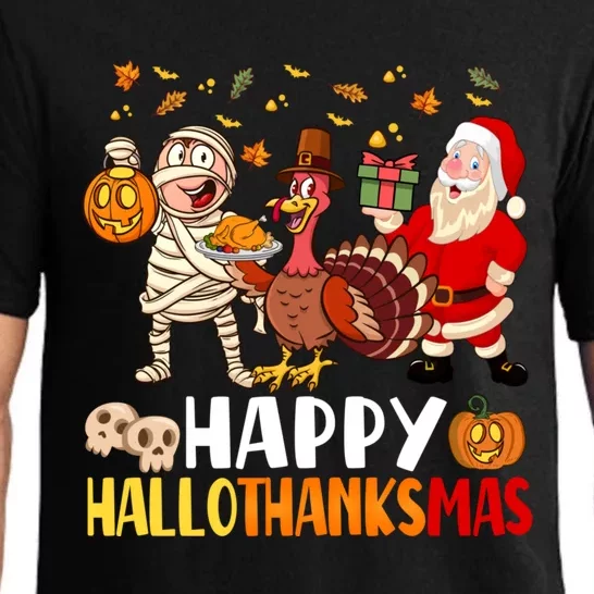 Happy HalloThanksMas Halloween Thanksgiving Christmas Pajama Set