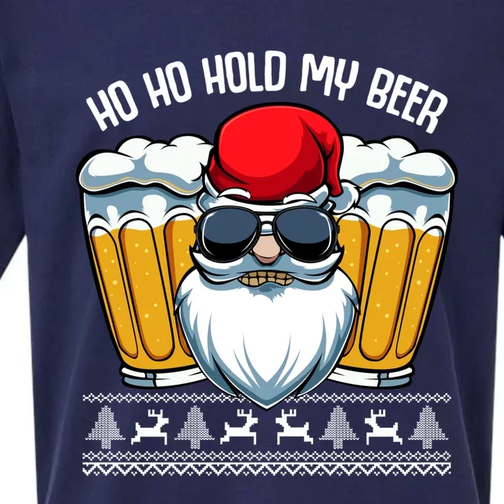 Ho Ho Hold My Beer Santa Claus Christmas Ing Party Gift Sueded Cloud Jersey T-Shirt