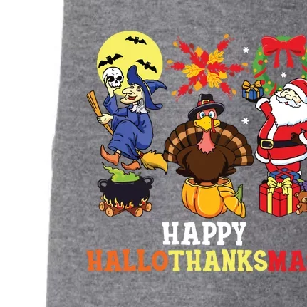 Happy Hallothanksmas Halloween Thanksgiving Christmas Doggie 3-End Fleece Hoodie