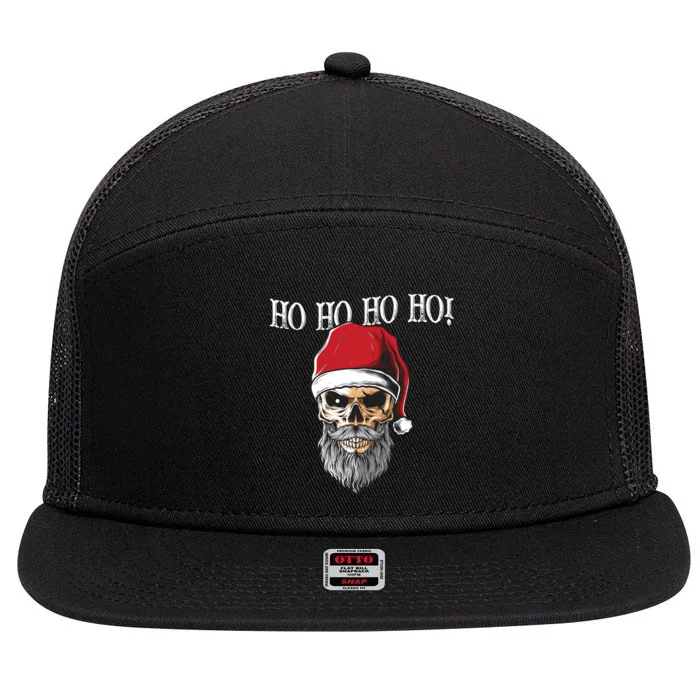 Ho Ho Ho Skeleton Bearded Skull Santa 7 Panel Mesh Trucker Snapback Hat