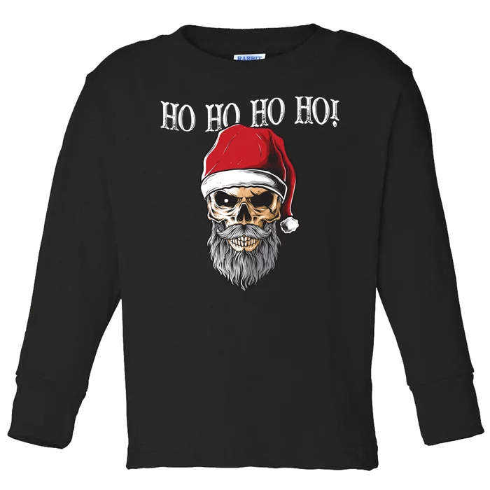 Ho Ho Ho Skeleton Bearded Skull Santa Toddler Long Sleeve Shirt