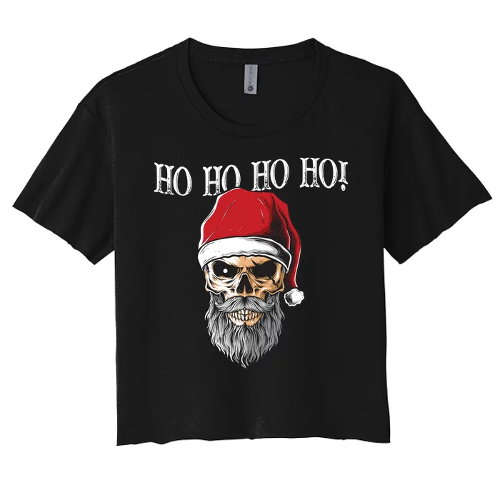 Ho Ho Ho Skeleton Bearded Skull Santa Women's Crop Top Tee