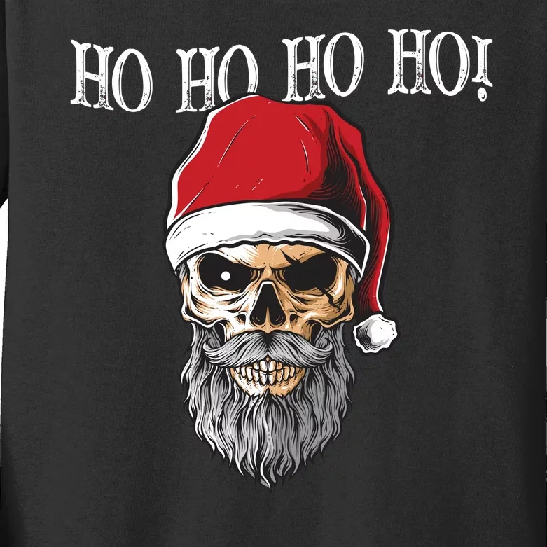 Ho Ho Ho Skeleton Bearded Skull Santa Kids Long Sleeve Shirt