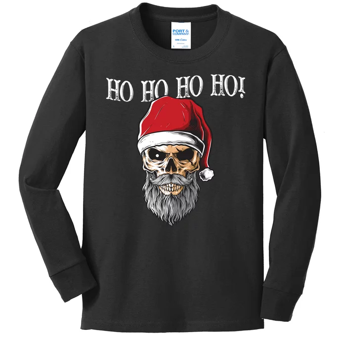 Ho Ho Ho Skeleton Bearded Skull Santa Kids Long Sleeve Shirt