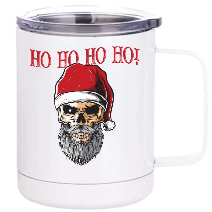 Ho Ho Ho Skeleton Bearded Skull Santa Front & Back 12oz Stainless Steel Tumbler Cup