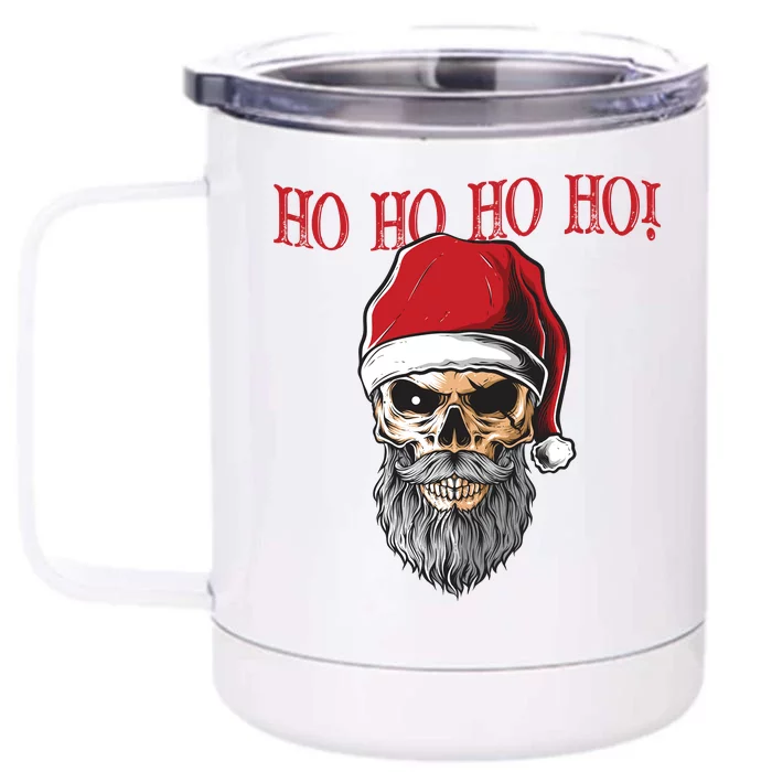 Ho Ho Ho Skeleton Bearded Skull Santa Front & Back 12oz Stainless Steel Tumbler Cup