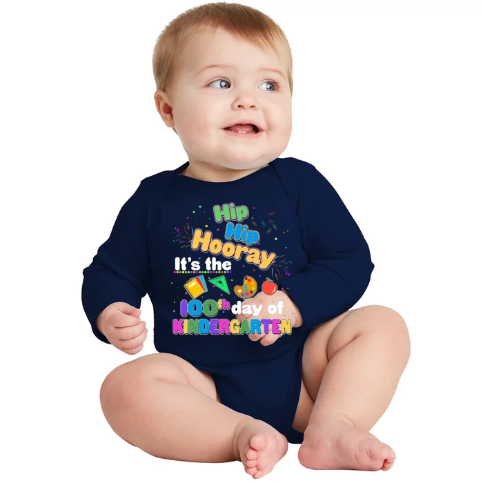 Hip Hip Hooray It's The 100th Day Of Kindergarten Baby Long Sleeve Bodysuit