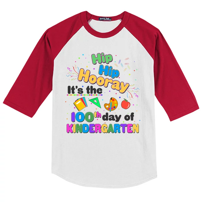 Hip Hip Hooray It's The 100th Day Of Kindergarten Kids Colorblock Raglan Jersey