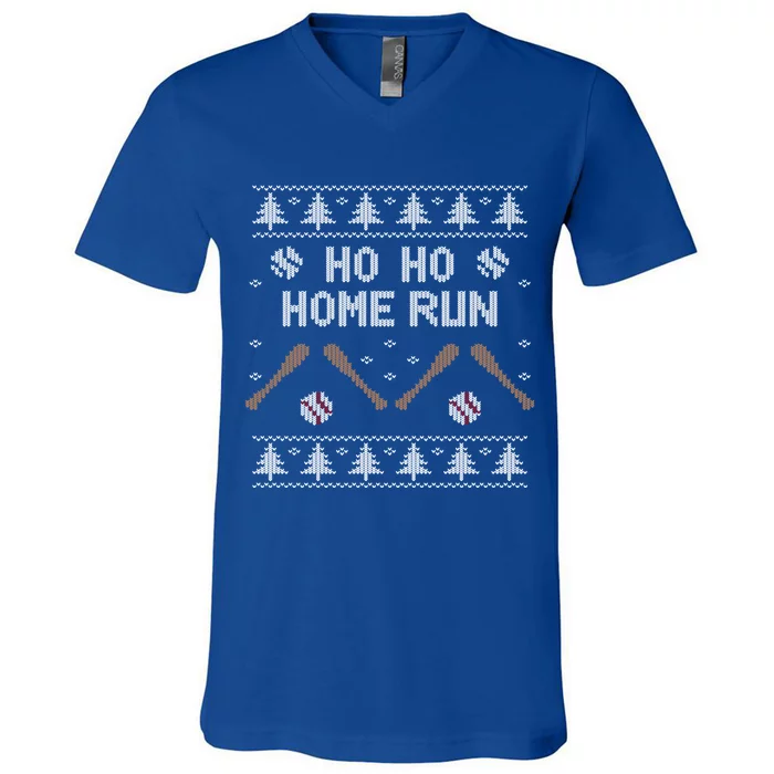 Ho Ho Home Run Funny Ugly Christmas Baseball Lover Cool Gift V-Neck T-Shirt