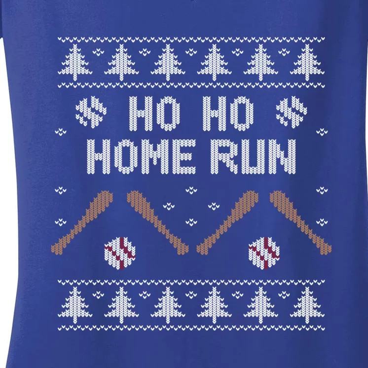 Ho Ho Home Run Funny Ugly Christmas Baseball Lover Cool Gift Women's V-Neck T-Shirt