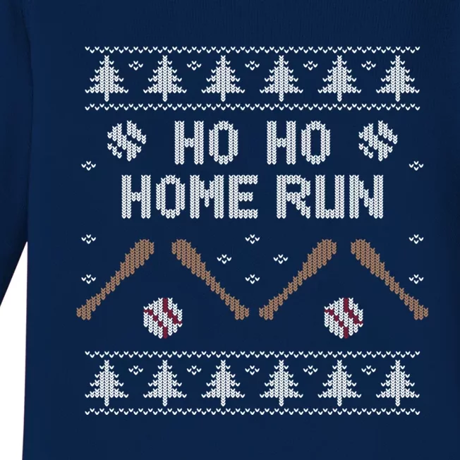 Ho Ho Home Run Funny Ugly Christmas Baseball Lover Cool Gift Baby Long Sleeve Bodysuit