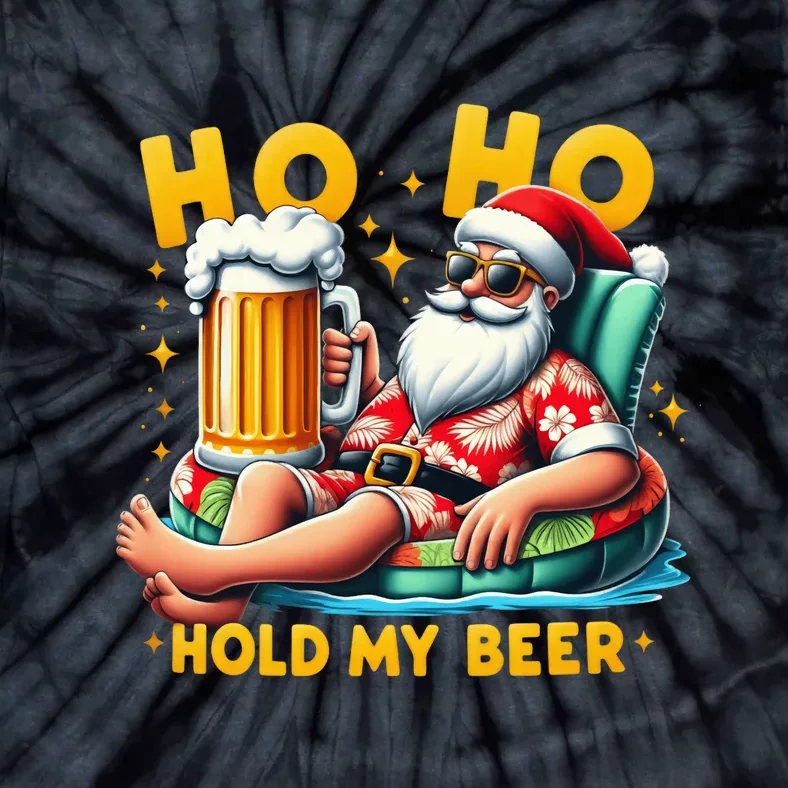 Ho Ho Hold My Beer Christmas In July Summer Santa Sunglasses Tie-Dye T-Shirt