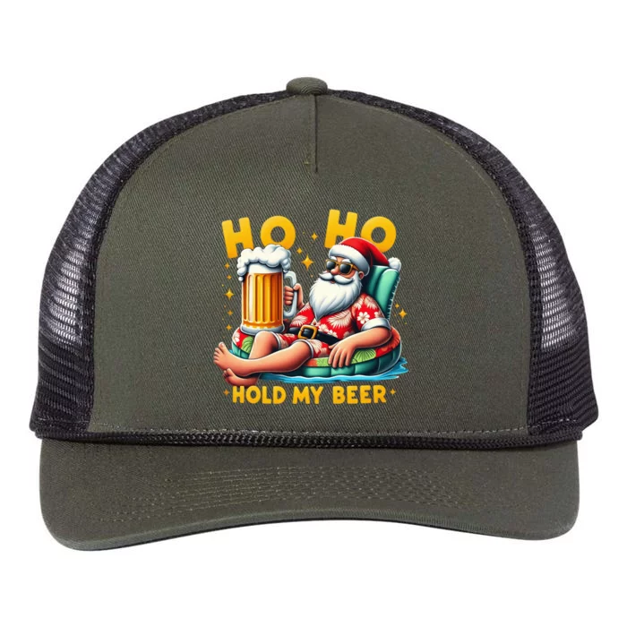 Ho Ho Hold My Beer Christmas In July Summer Santa Sunglasses Retro Rope Trucker Hat Cap