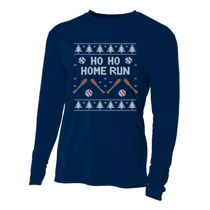 Ho Ho HOME Run Funny Ugly Christmas Baseball lover Cooling Performance Long Sleeve Crew