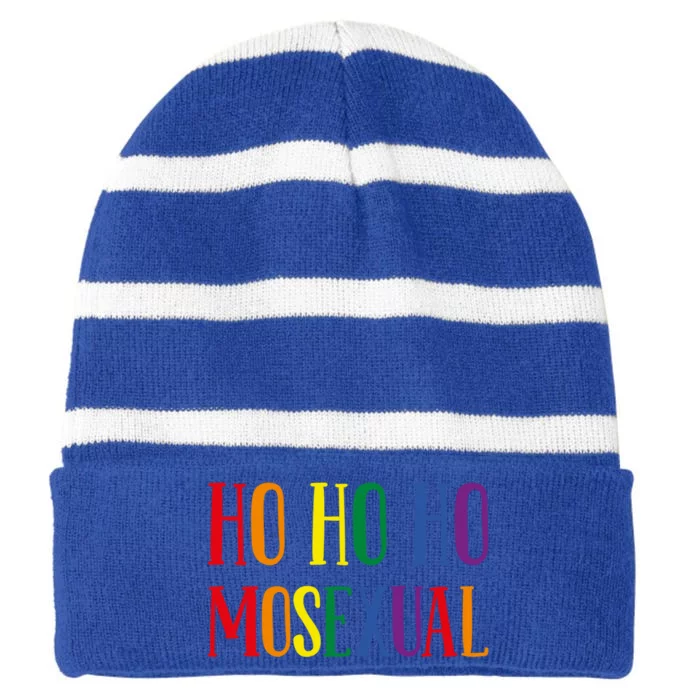 Ho Ho Ho Mosexual Gift Christmas Lgbt Pride Cool Gift Striped Beanie with Solid Band