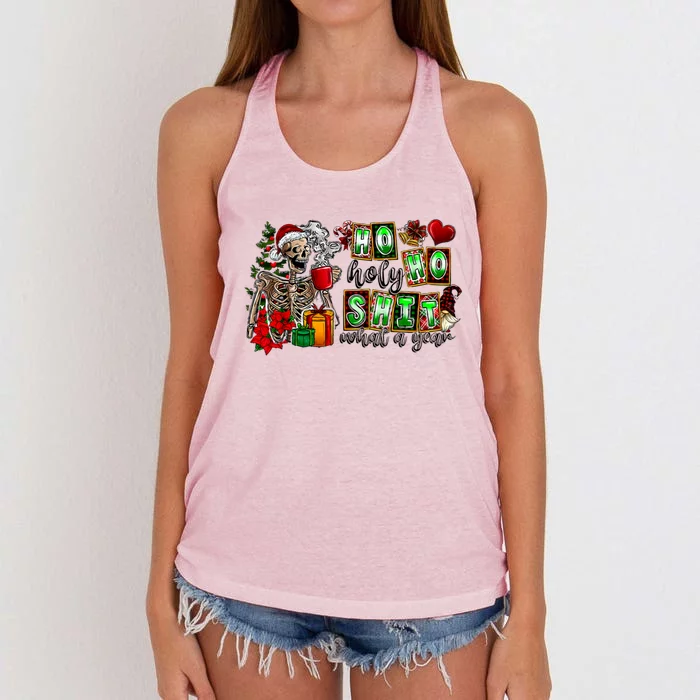 Ho Ho Holy Shit What A Year Funny Christmas Skeleton Cute Gift Women's Knotted Racerback Tank